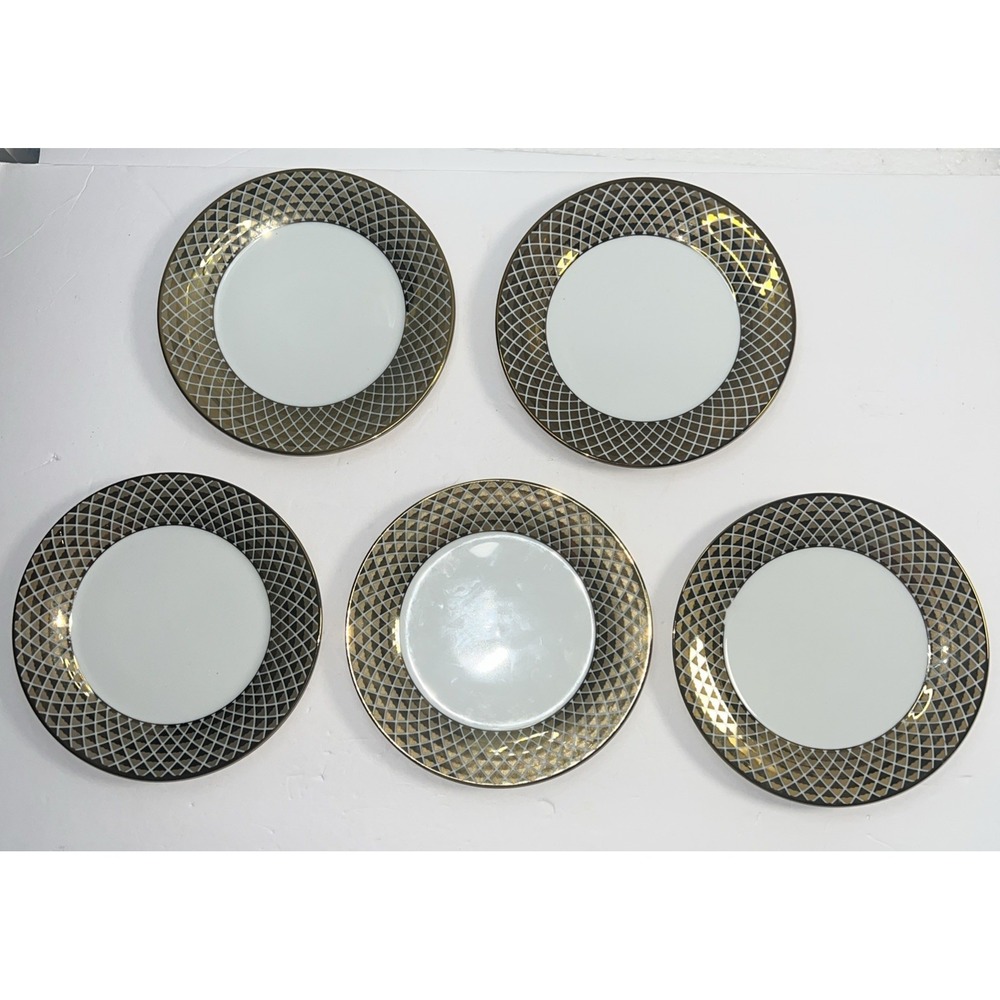 Set of 5 Ciroa Luxe Lattis Gold Salad Plates 7 1/2" Porcelain Gold Accents